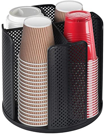 IWTTWY Rotating Paper Cup Dispenser, Cup Holder with 4 Compartments, Coffee Organiser, Paper Cup Storage Holder Coffee Station Organizer for Restaurant, Bar, Office, Home (Black)