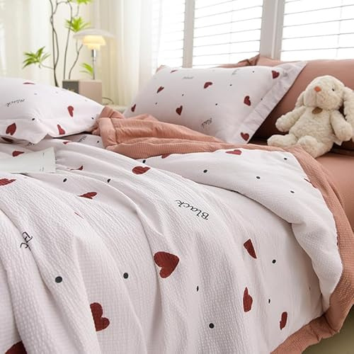Hiseng Couette 1 Personne en Microfibre, Couette Imprimée Fleurs Reversible pour 4 Saisons, Tempérée Duvet sans Housse 2 Personnes pour Adulte Enfant (Cœur,150x200cm)
