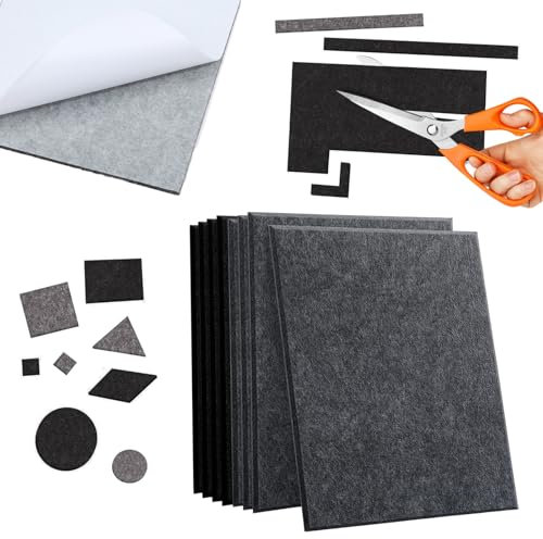 ORAGKE Feltrini Adesivi, 8 pz. Feltrini Sedie Mobili Pesanti 4mm, Feltro Adesivo 20 x 15 cm, Antiscivolo, Anti-graffio, Silenzioso, Pannello Adesivo in Feltro Protettivo per Pavimenti (Nero/Grigio)