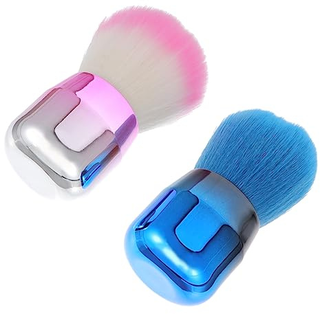 SAFIGLE 2pcs Retractable Makeup Brush Set Blue and White Rounded Synthetic Bristles, Loose Powder and Foundation Face Cosmetic Brushes for Travel and Daily Blusher Application