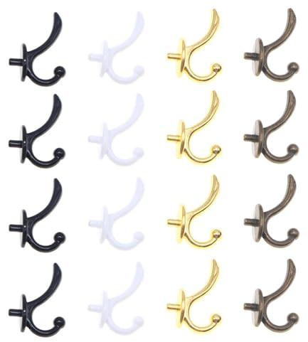 LOGOFUN 16Pcs Miniature Dollhouse Hooks 1:12 Scale Wall Mounted Hangers Mini Wall Coat Clothes Hats Rack for Dollhouse Living Room Bedroom Decor - Colorful