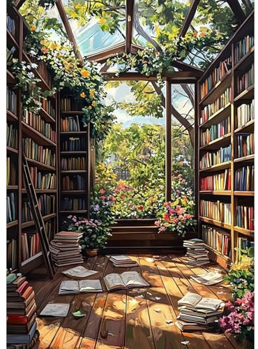 DAERLE 5D Diamond Painting Librería encantadora y acogedora, Pintura de Diamantes, Paisaje, DIY Cristal Pintura De Diamante Para, kit de arte de mosaico, ideal para principiantes 30x40cm