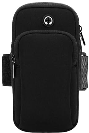 Handyhalterung zum Laufen, universell verstellbares Armband, Schlüsselkartentasche, passend für Fitnessstudio, Wandern, Laufen, Laufarmband für Handys unter 7 Zoll(Schwarz)