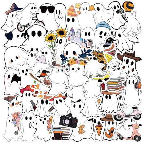 CharmBurst 100 Stück Halloween Geist Motiv Sticker, Niedliche Geister Deko Sticker Für Partys, Geeignet Für Kinder, Jugendliche Und Erwachsene, Ideal Für Wasserflaschen,