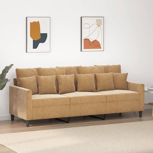 Emmtore Sofa 3-Sitzer,Loungesofa Couch mit Armlehnen Rückenkissen,Wohnzimmersofa Designsofa Metallgestell, Sitzmöbel Zweisitzer Samt Braun,180 cm