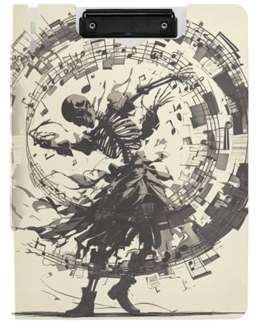 Planchette à pince pliable mystérieuse romantique squelette danseuse blanche partition de musique A4 porte-bloc Padfolio horizontal et vertical double clips école tableau à clip avec couverture