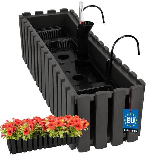 KOTARBAU® Maceta - Jardinera Exterior - Macetero Autorriego - Macetas Plástico - 58 x 18 x 16 cm - Gris - Maceta Colgante - Jardinera Balcon - Macetas para Colgar | Macetero para barandilla de balcón, jardinera con soporte, maceta rectangular, autoriego, PVC, gris