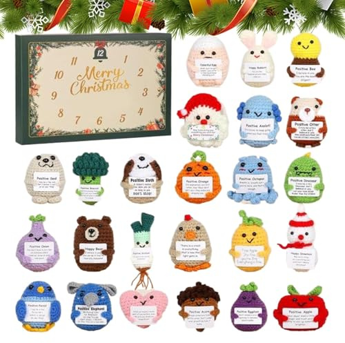 Calendrier de l Avent avec Compte à Rebours pour Noël,2D En Acrylique Cadeau De Fête Pour Les Fêtes,24 Jours Au Crochet Faits Main Emotionnels Avec Carte Positive | Pour les Âges