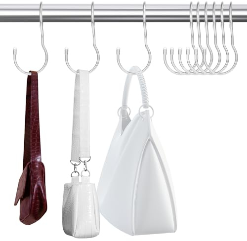 Bewudy S Haken, 6 Stück 90° Twist Hacken ​für Kleiderstange, Heavy Duty Metallhaken Einhängen 10cm Silber Mehrzweckhaken Handtaschenaufhänger Geldbörsenhaken haken für Schrank Küche Bad