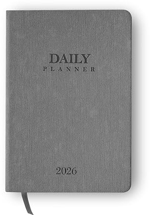 delka 2026 A5 Daily Planner Diary – Day Per Page Appointment Book, Weekly Planner, Goal Setting Journal, Hardback Notebook for Office, School & Personal Use (200 Pages, 80 GSM) (Warm Taupe)