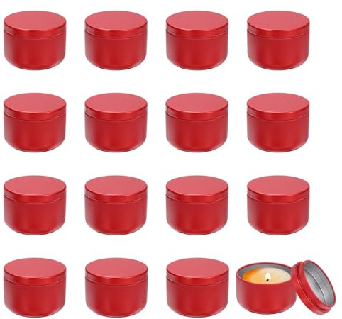 QUARKZMAN Latas De Velas De 3 Onzas 16 Piezas Botes De Metal Para Velas Con Tapas Recipientes Vacíos Redondos A Granel Para Almacenar Té Y Artesanías Color Rojo Vino