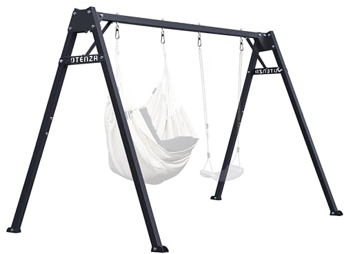 Potenza Kinderschaukel Verzinktes Schaukelgestell Metall Doppelschaukel für Kinder und Hängematte Gartenschaukel bis 200 kg belastbar Schaukelgerüst 250x207 cm (Basic Graphit)