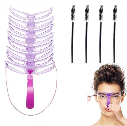 Heyumybit 8 Styles Pouple Eyebrow Shaping Kit,4 Eyebrow Brushes,Eyebrow Stencil for Beginners,Eyebrow Template, Reusable Eyebrow Stencils with Handle and Strap,Washable,DIY Makeup Tools