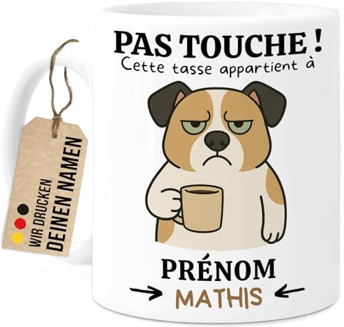 Tassenliebling Cupdarling® Mug personnalisé – Tasse humoristique avec prénom - Pas touche - Cadeau femme original pour collègue - Mug humour collegue - Tasse café thé 330ml - Chien