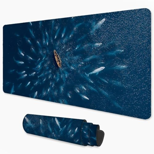 Alfombrilla Ratón Océano Mouse Pad 1200x600 mm, Grande Alfombrilla Gaming Bote con Superficie Especial Que Mejora la Velocidad y la precisión, Mousepad Impermeable para Gamers, PC y Portátil 3Y-1186