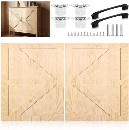 Sintuff 2 Sets 19.25'' W x 23'' H Unfinished Kitchen Cabinet Door Replacement with Hinges and Handles, Shaker Cabinet Doors Front Replacement for Kitchen Bathroom Vanity Closet