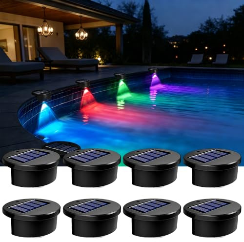 Riisoyu 8 Stück Solar Poolbeleuchtung, Mehrfarbige Led Solarlampen für Außen IP65 Wasserdicht Garten Pool Licht Solar Pool Beleuchtung Lampen für Schwimmbecken, Zaun, Hof, Garten Outdoor Deko