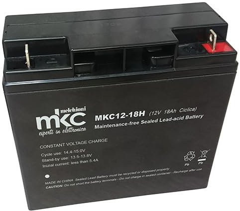Batteria 12V 18Ah AGM VRLA Ricaricabile Ciclica, Piombo Sigillata Senza Manutenzione, Terminali Faston, per UPS Allarmi Luci Emergenza Energia Solare
