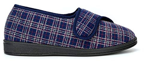 Sleepers Mens Julian II Touch Fastening Washable Memory Foam Wide Fit Slipper with Outdoor Sole Navy 13 UK