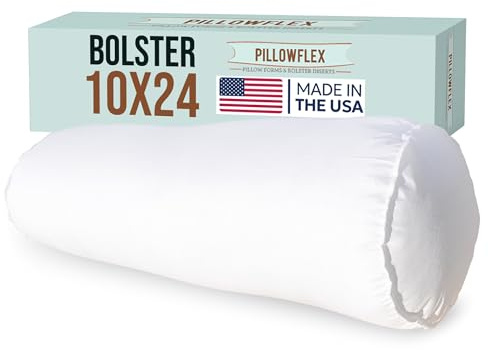Pillowflex Bolster Pillow (10x24) - White Round Soft Roll Pillow with Plush Polyester Filling, Comes in a Poly-Cotton Shell, Odorless, Lint, and Dust-Free, No Lumps Stuffing for Pillows