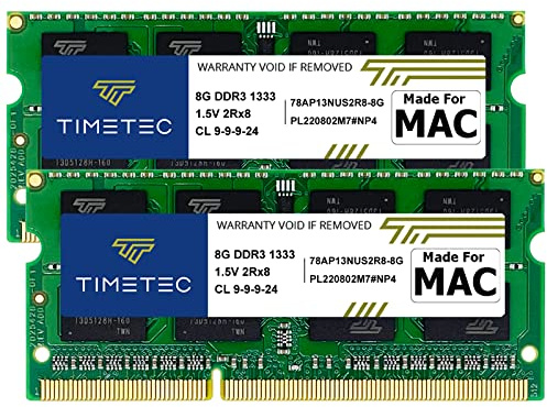 Timetec 16GB DDR3 1333MHz PC3-10600 CL9 RAM Kit (2x8GB) Compatible with Apple MacBook Pro (Early/Late 2011) 13/15/17 inch, iMac (Mid 2010, 21.5/27 inch), Mac Mini (Mid 2011) MAC RAM Upgrade