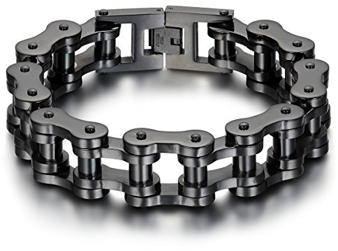 JewelryWe Men's Bike Chain Bracelet: Bold Chunky Stainless Steel Bicycle Link Wristband Biker Bracelets for Men