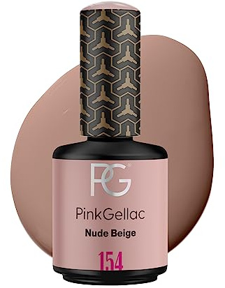 Pink Gellac Gel Nagellack UV, Veganes Nagelgel - 154 Nude Beige 15 ml | Gelnagellack für UV Lampe, Einfache Anwendung Nail Polish für 14 Tage Salonqualität, Gellack Made in Holland