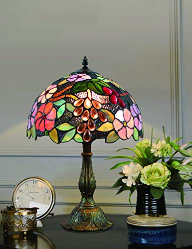 Gweat Home Deco 12 Inch Vintage Pastoral Gorgeous Flowers Stained Glass Style Table Lamp Bedside Lamp