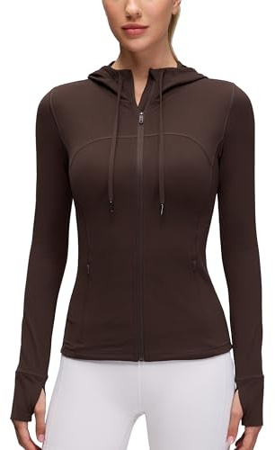 CRZ YOGA Giacca da allenamento da donna con zip e cappuccio Marrone Caramello Caldo 46