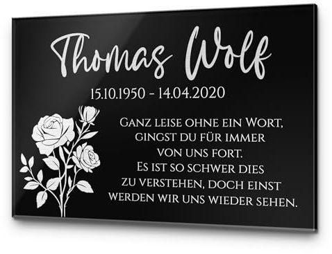 Gedenkstein Grabstein aus Hochglanz Acrylglas Grabplatte mit Gravur Sternenhimmel ab 30x20 cm Gedenktafel für Menschen personalisiert Gedenkplatte Grabschmuck schwarz Andenken wetterfest