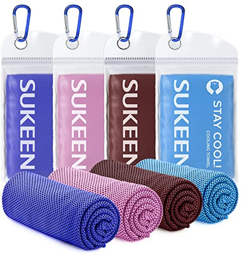 Sukeen Lot de 4 Serviettes rafraîchissantes, Serviettes rafraîchissantes pour Le Cou, Serviettes de Sport pour Homme et Femme (Bleu Roi/Bleu/Bordeaux/Lavande)