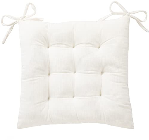 HLOVME Corduroy Chair Cushion with Ties Ultra Soft Warm Floor Cushion for Kids Reading Nook Comfortable Square Seat Cushion for Adult 15.7”x15.7”, White