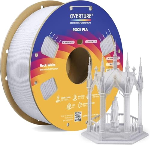 OVERTURE Marble PLA 3D Printer Filament 1.75mm, Rock PLA, 1kg Rock White