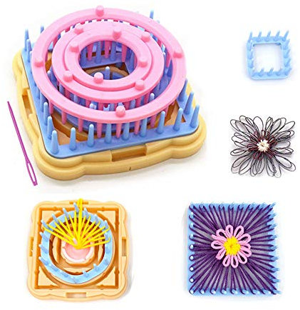 Flower Loom Kit, Round Knitting Loom Set with 1 Plastic Needles for Flower Weaving Knitting Machine Accessories(A)