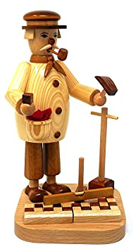 Drechslerei Friedbert Uhlig, Räuchermännchen Nr. 082, Pflasterer, Natur, 25 cm hoch, aus regionalem Holz gedrechselt, echte Handarbeit aus dem Erzgebirge, Weihnachten, Holzkunst, Echtholz
