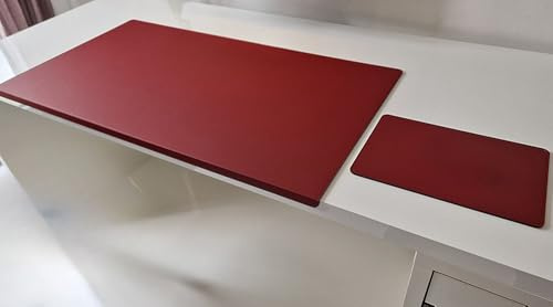 Gewinkelte Schreibtischunterlage mit Kantenschutz +Mauspad Echt Leder Rindsleder 90cm x 48cm Bordeaux Weinrot