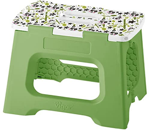 VIGAR Compact Tabouret Pliant pour Adultes, 23 cm Marche Pied Pliable, Antidérapant Escabeau pour Salle de Bain, Toilette, Jardinage, Kitchen, House, Salon, Bureau, Supporte jusqu'à 150 kg, Panda
