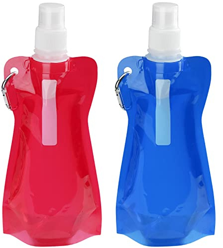 VIEVRE 2 Stück Faltbare Trinkflasche 500 ML, Wiederverwendbare Trinkflasche Faltbar mit Karabiner, Trinkflaschen Faltbar für Wandern, Reisen, Abenteuer (Rot & Blau)