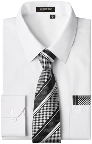 HISDERN Camicia Uomo Bianco Manica Lunga Elegante Camicia e Cravatta Casual Camicie Business Formale Camicie Matrimonio Casual con Tasca Regular XL