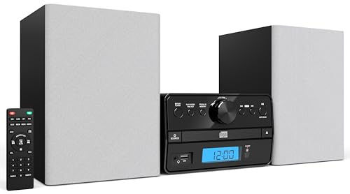 Philco Stereo Shelf Systems Tray Loading CD Player with Digital FM Radio, Bluetooth Streaming, Remote Control in Silver | LCD Display | 3.5mm Headphone Jack | MP3 & AUX Port Compatible | USB Input