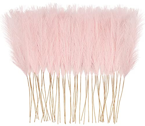 obbsie 50pcs Pink Faux Pampas Grass Decor, 21.6 Short Artificial Pompous Grass Floral Fake Pompas Grass Branches Vase Filler Flower Arrangement for Home Wedding Boho Outdoor Decor