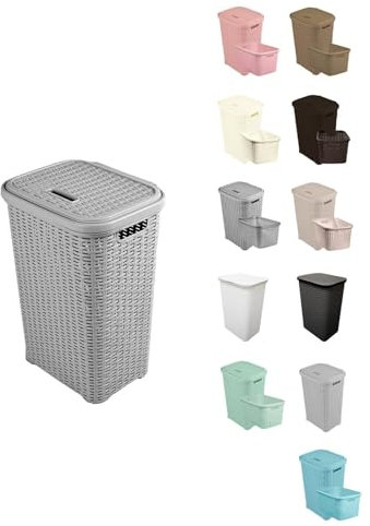 JARDIN202 - Pongotodo Diseño Rattan para Colada - Cesto Para la Ropa Sucia | 60 litros (Plata)
