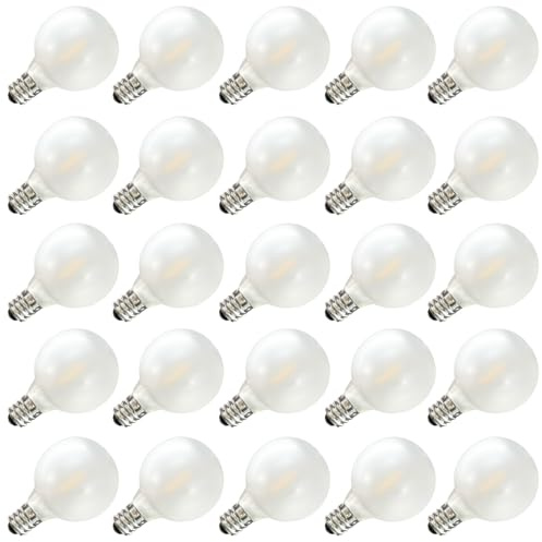 SUNSGNE 25 Pack G40 Led Replacement Light Bulbs, E12 Screw Base Shatterproof LED Globe Frosted Bulbs Light for Indoor Outdoor String Lights, 0.6watt Equvalent to 5watt Incandescent Bulbs, Warm White