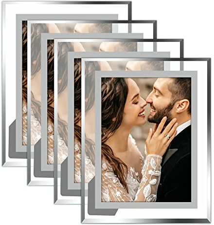 Vienrose 4er-Pack 20x25 Fotorahmen, Glas Bilderrahmen aus hochauflösendem Echtglas, Photo Frame zum Stellen und Hängen, für Hochzeit, Familie, Baby, Büros, Tisch