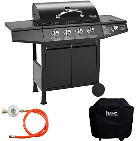TAINO BASIC BBQ Gasgrill Grillwagen Edelstahl-Brenner + Seitenkocher Grill (Gasgrill BASIC 4+1 Set)