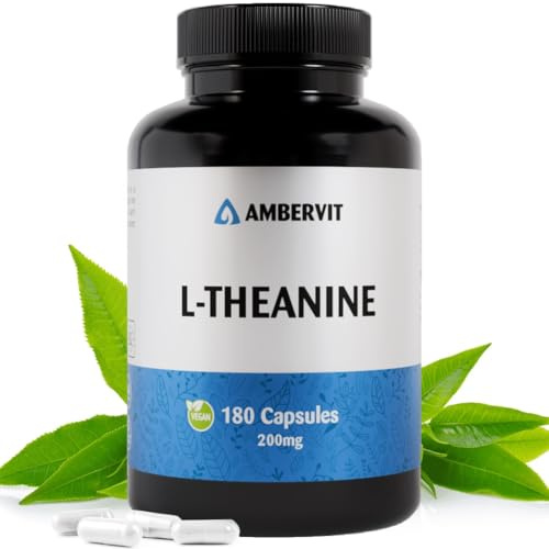 L Theanine 180 kapslar - 200mg per kapsel | För koncentration, avslappning och stresslindring | Vegansk, inga konstgjorda fyllmedel | Allergen- och glutenfri | Ambervit