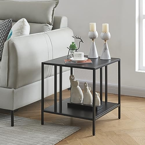 [en.casa] Beistelltisch Kumlinge Sofatisch mit Ablage Wohnzimmertisch Couchtisch Minimalistisches Design Nachttisch 45x45x47 cm für Wohn-und Schlafzimmer Büro Eingangsbereich Schwarz