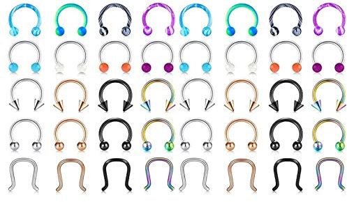 Epinki Schmuck 50Pcs Piercing Stecker Nase, Bunt Septum Ring 1.2mm Stabstärke U Form aus Edelstahl, Lippen Piercing Ringe Ohrringe Schmuckset für Frauen,