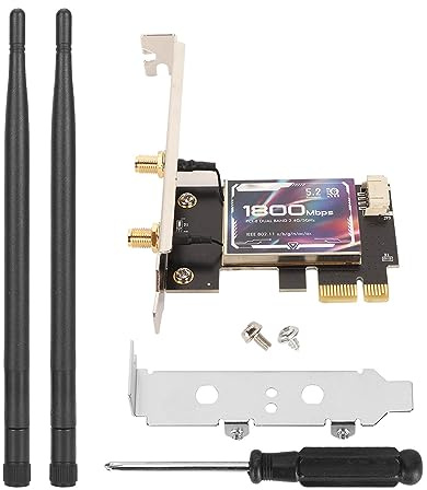 KAKAKE Adaptateur de Carte Réseau PCIe, Adaptateur WiFi 5.2 PCIe WiFi6 AX1800 WPA3 802.11AX Latence Ultra Faible pour Ordinateur Portable