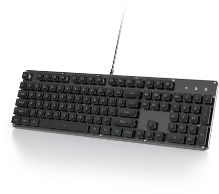 Owpkeenthy Tastiera per computer nera, a grandezza naturale, retroilluminata, silenziosa, per ufficio, con tasti quadrati punk, pannello in metallo, per computer portatili, PC fissi (104 nero)